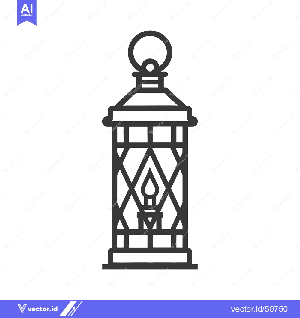Premium Vector dari A black and white outlined lantern with a lit candle inside