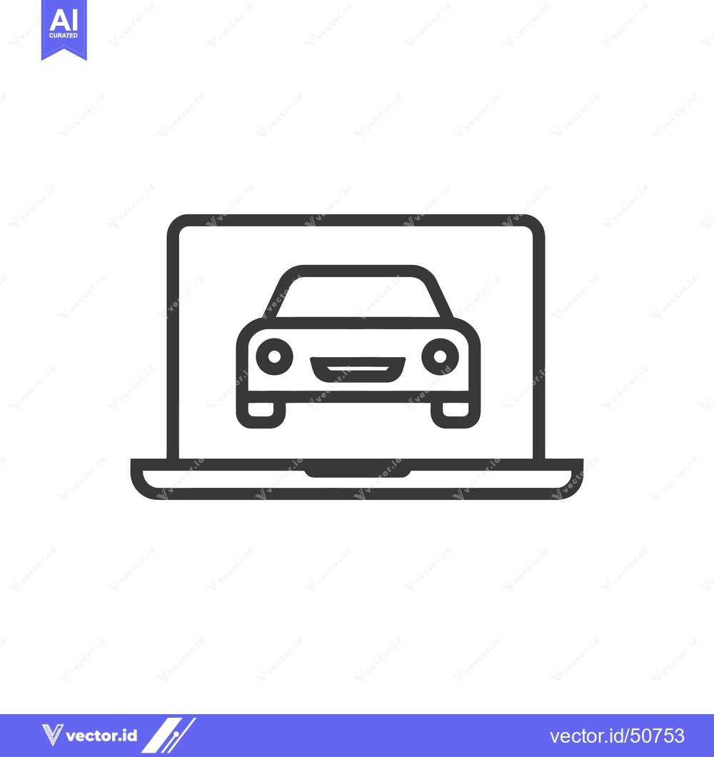 Premium Vector of Car Icon on Laptop Screen: Automotive Technology Concept, Minimalist D