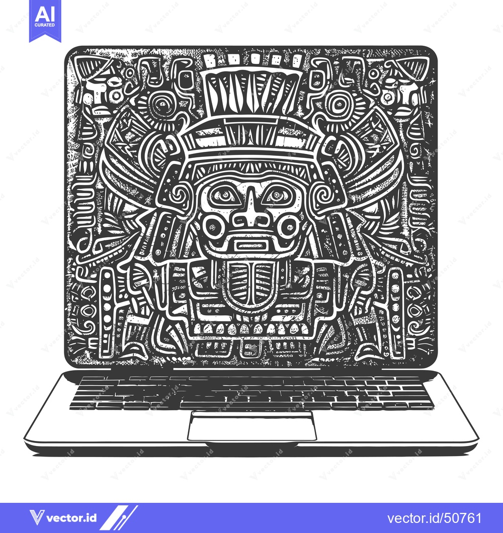 Premium Vector dari Laptop Displaying an Aztec-Inspired Illustration