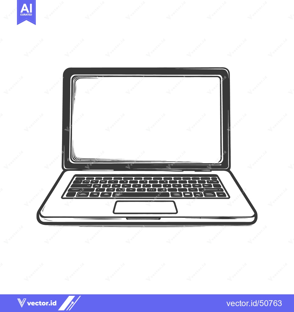 Premium Vector dari A detailed black and white illustration of a laptop computer