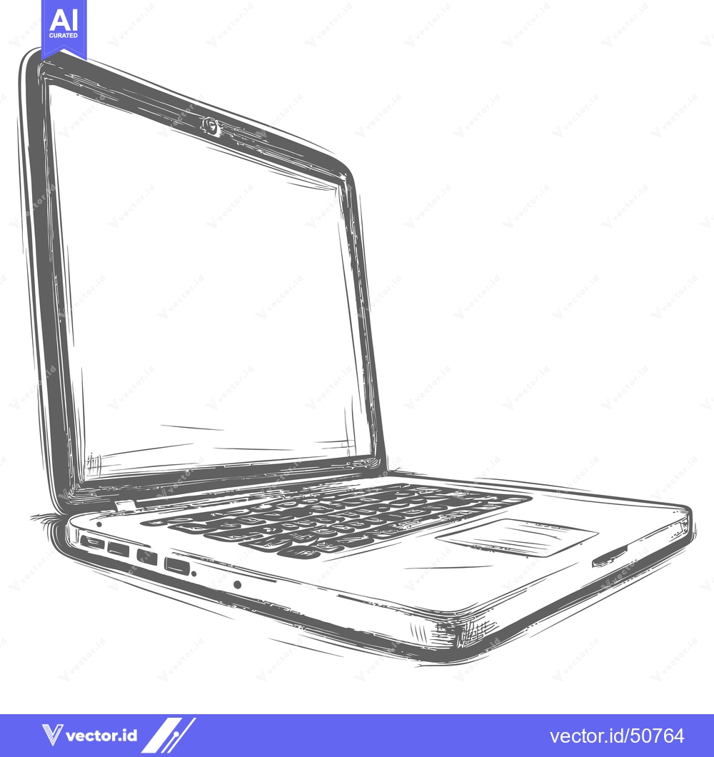 Premium Vector dari A grayscale handdrawn laptop computer graphic with white background