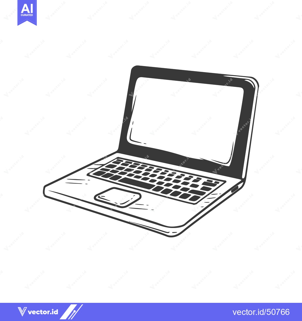 Premium Vector of A sketched open laptop computer illustration on a white background
