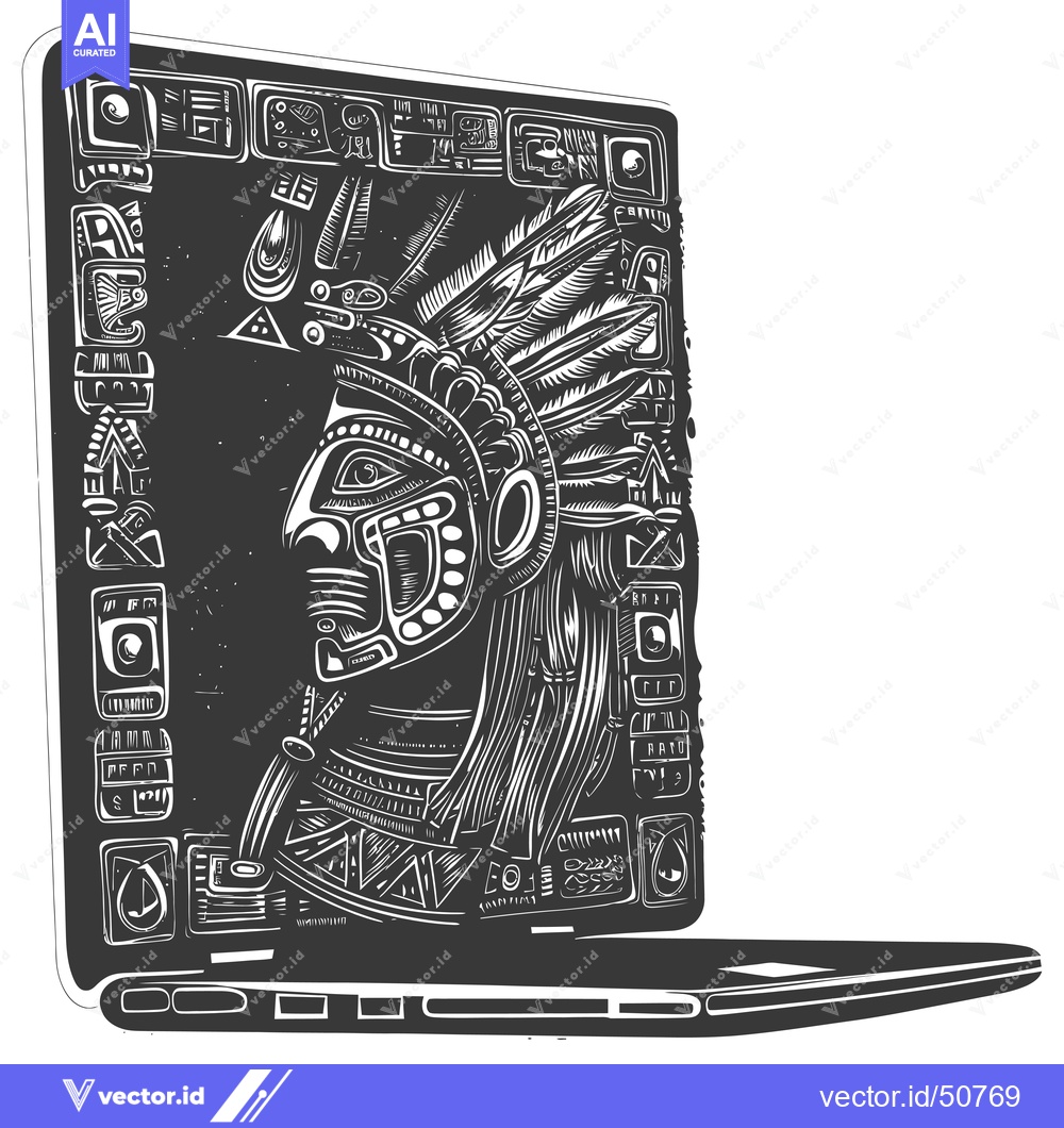 Premium Vector of Laptop Screen Displaying Indigenous Person with Headdress