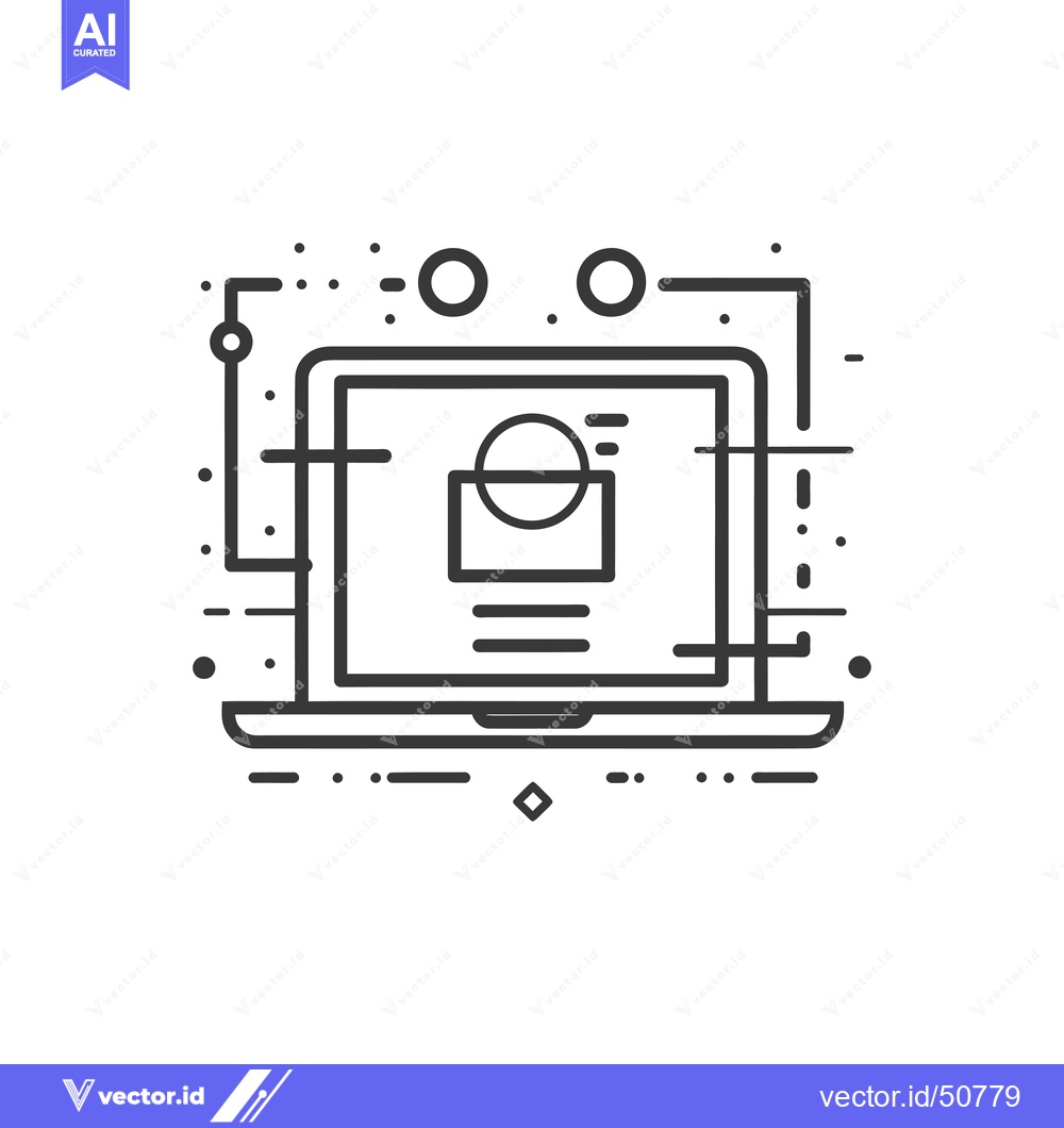 Premium Vector dari Laptop with a Circle and Square on Screen and Abstract Lines