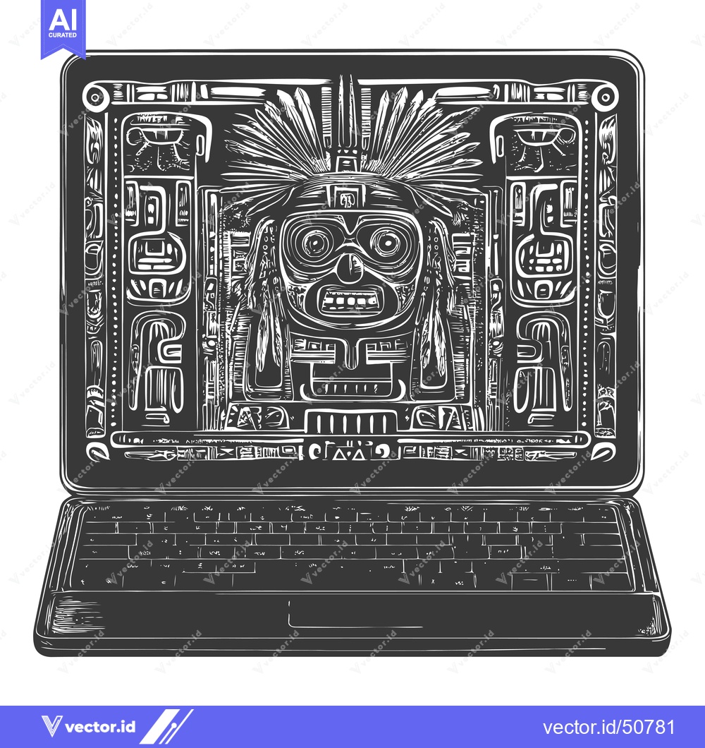 Premium Vector of Laptop with Ancient Aztec-Style Design on its Screen
