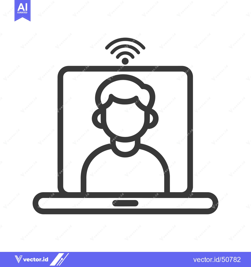 Premium Vector dari Laptop with a Person's Face on the Screen and a Wifi Signal Icon Above