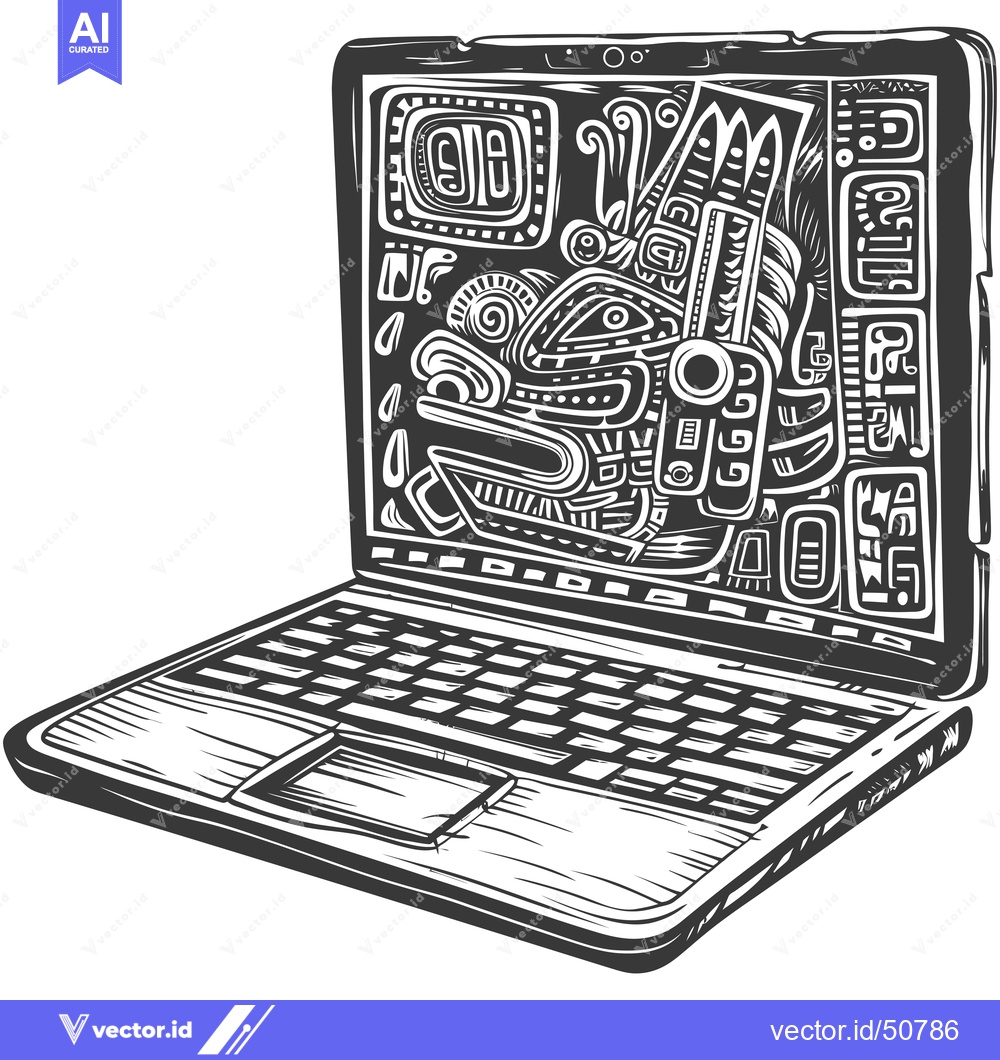 Premium Vector of Laptop with Aztec or Mayan Design on Screen