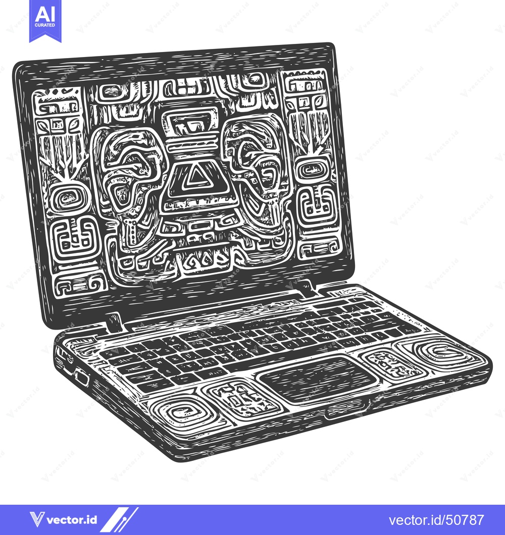 Premium Vector dari Laptop with Aztec-style Geometric Design