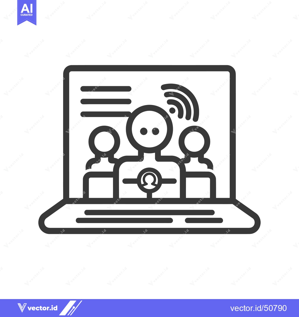 Premium Vector of Laptop with Three People Icons and Wifi Signal