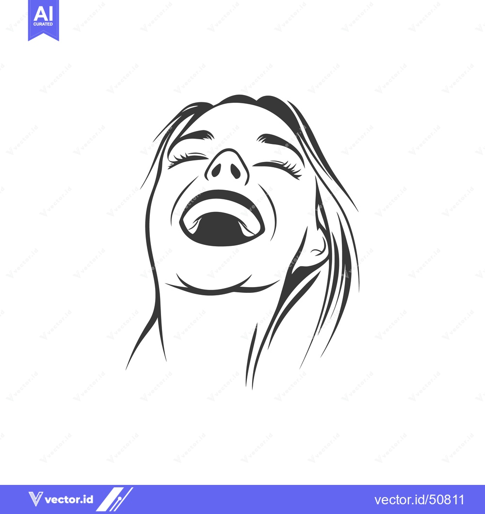 Premium Vector of A black and white line drawing of a laughing woman