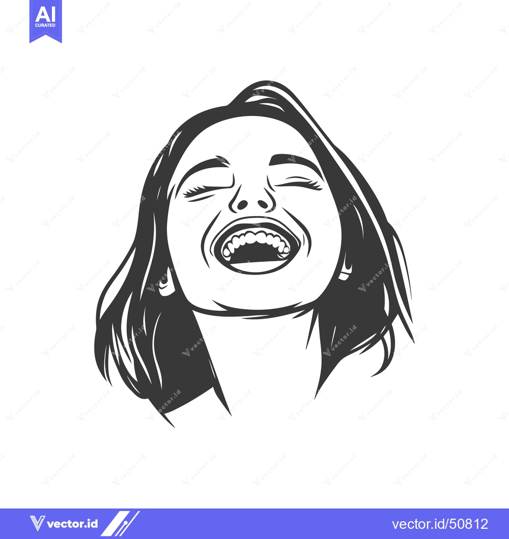 Premium Vector dari A portrait depicts a smiling woman with closed eyes and open mouth