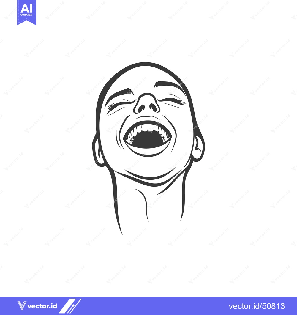 Premium Vector of A black and white line drawing of an open laughing face