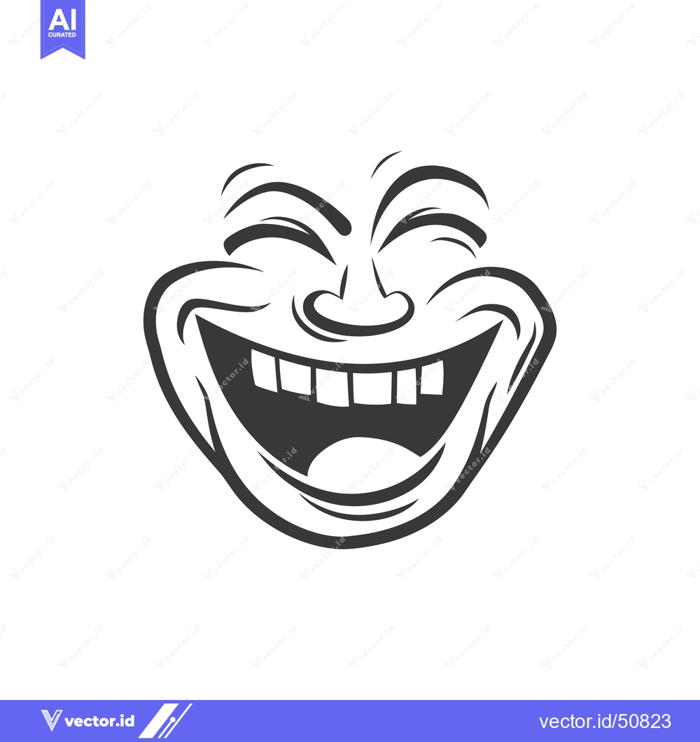 Premium Vector of A simplified black and white illustration of a laughing human face