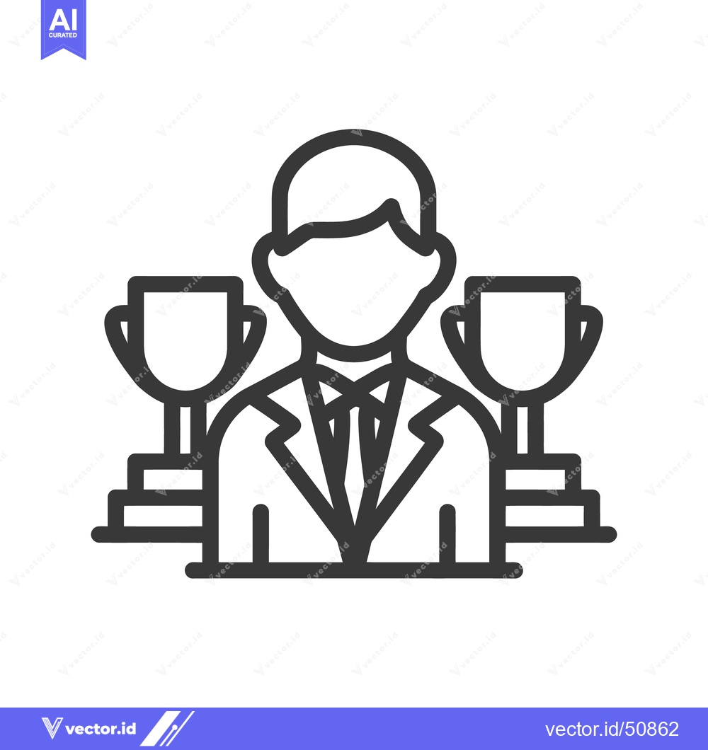 Premium Vector dari Winner Icon: Businessman with Trophies, Success, Achievement, and Reco