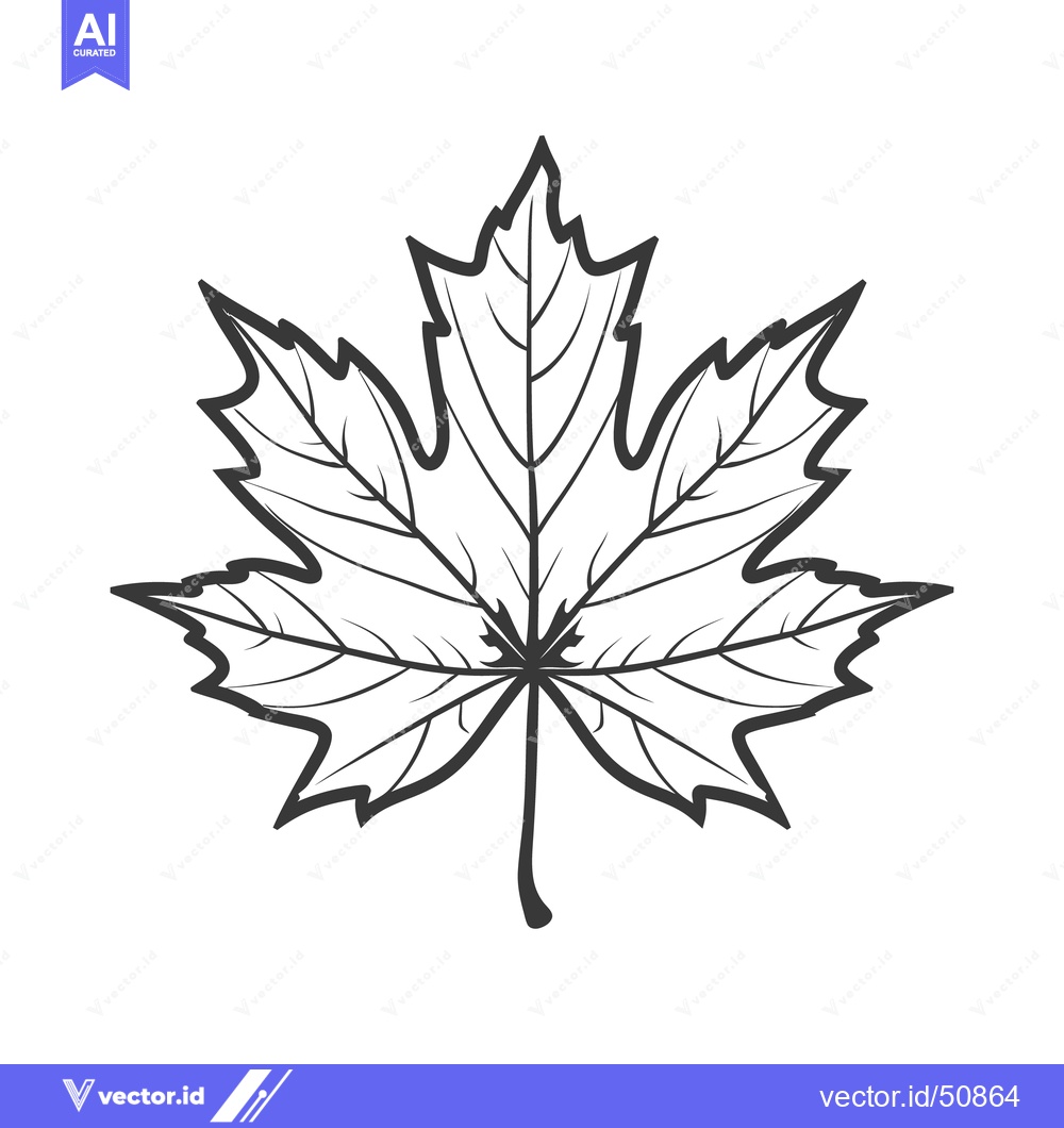 Premium Vector dari A detailed monochrome depiction of a single maple leaf