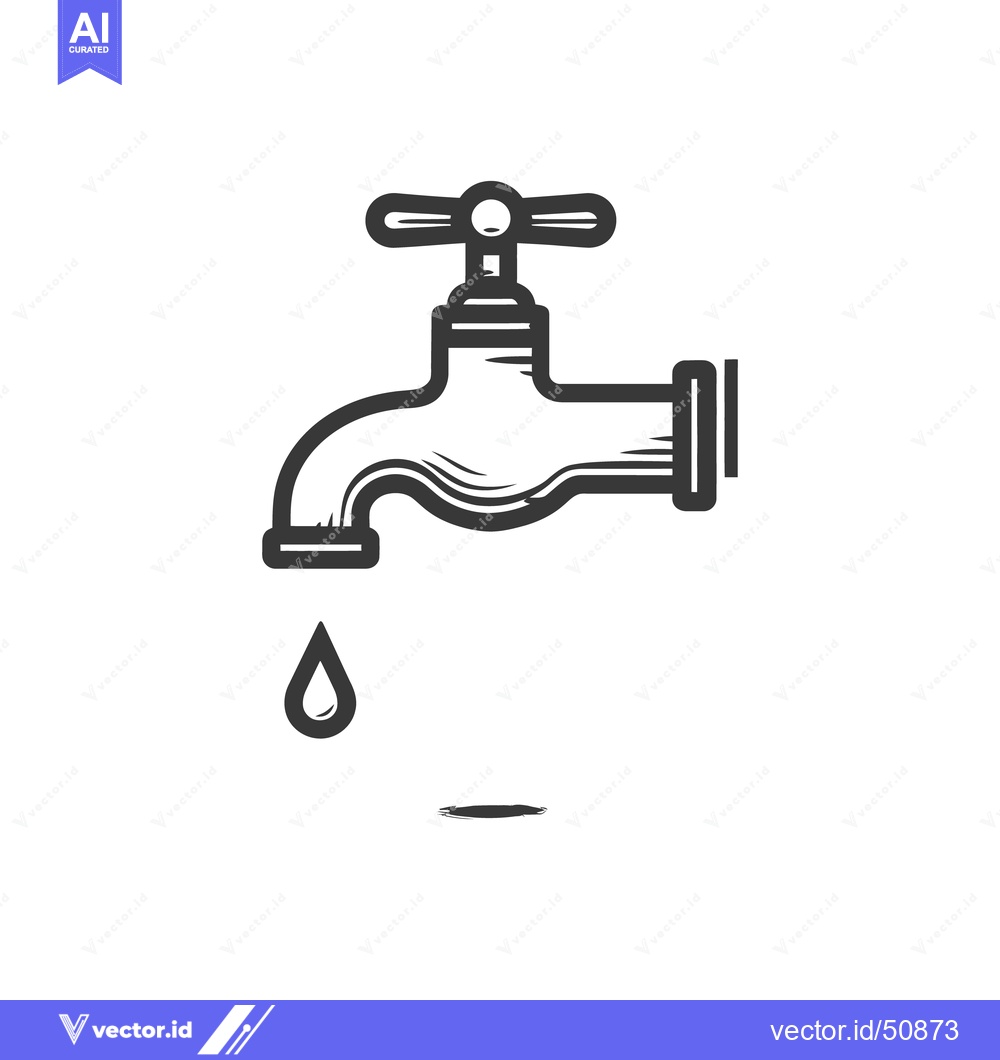 Premium Vector of Simple Line Art of a Dripping Water Faucet on White Background