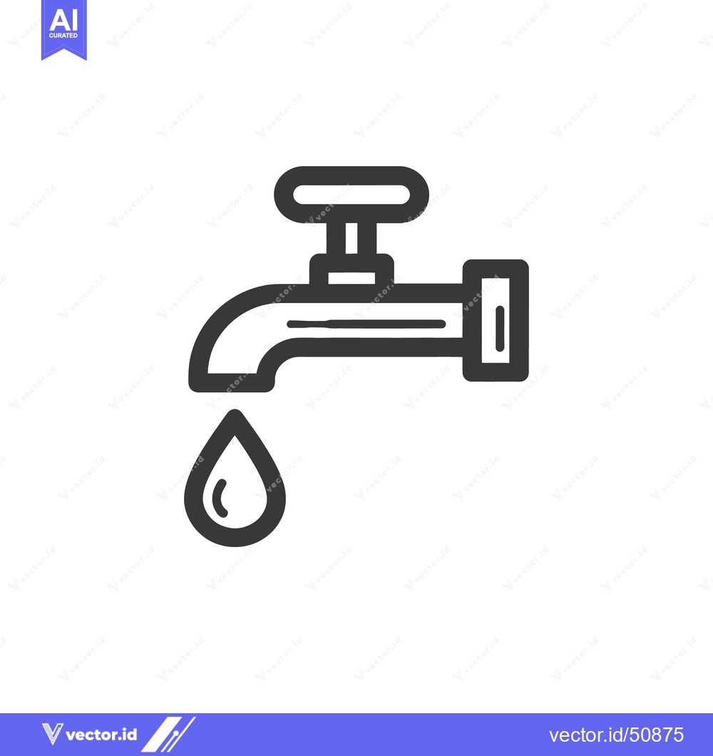 Premium Vector dari Minimalist Water Faucet Icon with Dripping Water Drop on White Backgro