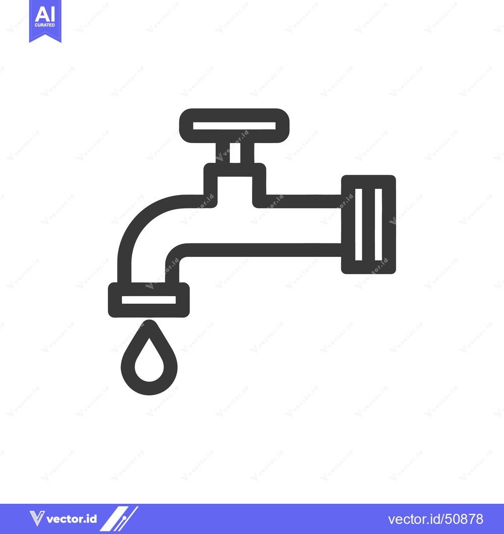 Premium Vector of Minimalist Water Tap Icon with Dripping Water Drop on White Background