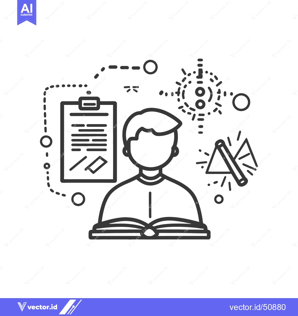 Premium Vector of A person reading with various symbols and objects surrounding them