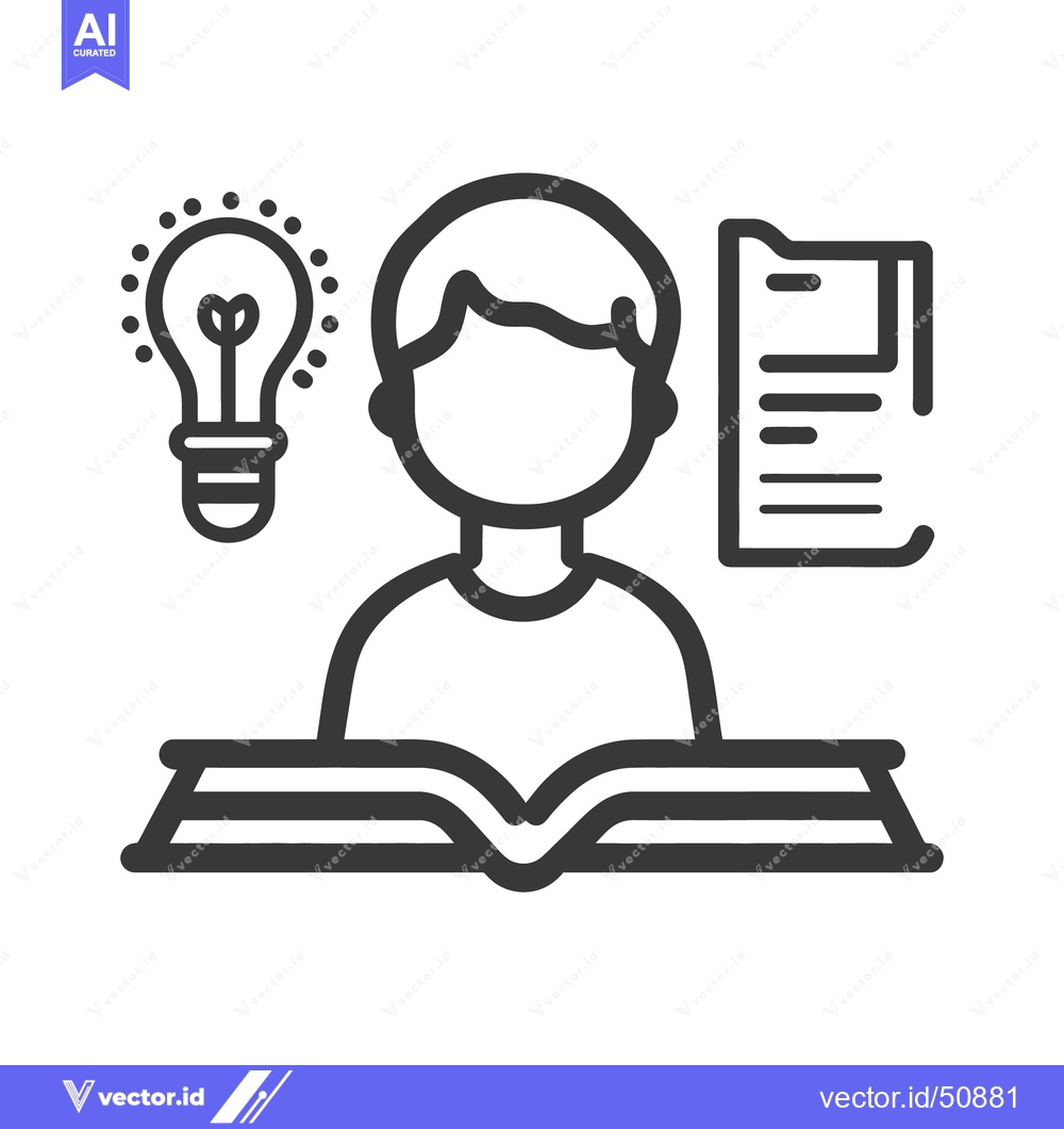 Premium Vector dari A person studying with a book and a light bulb idea