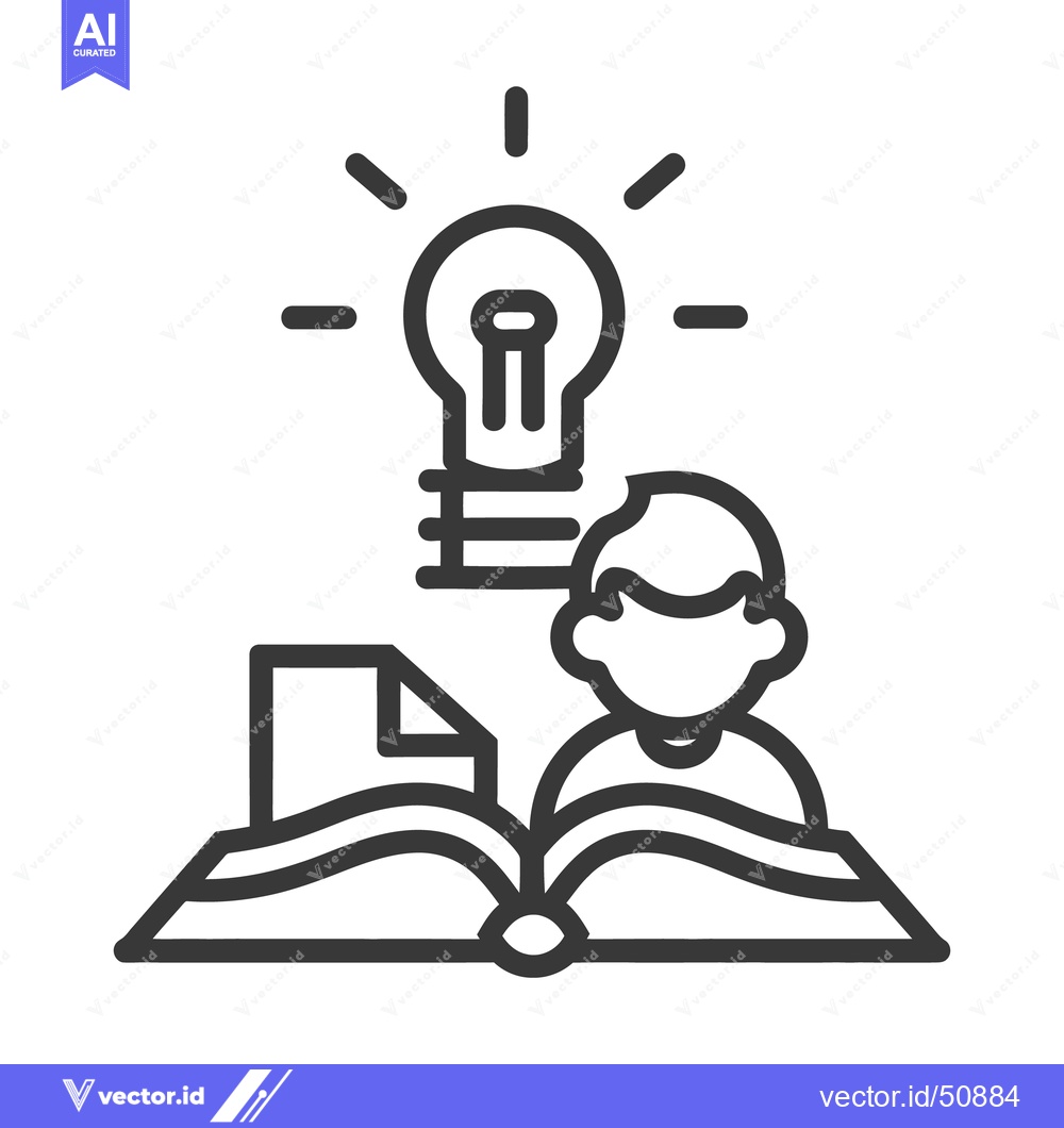 Premium Vector dari A person reading with a glowing idea above an open book