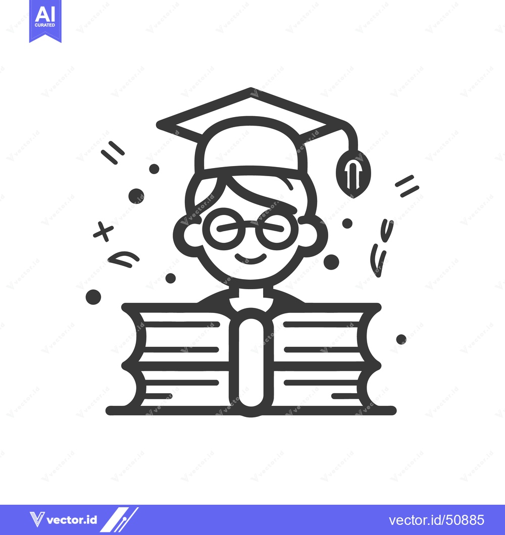 Premium Vector of A smiling graduate is reading a book with mathematical symbols