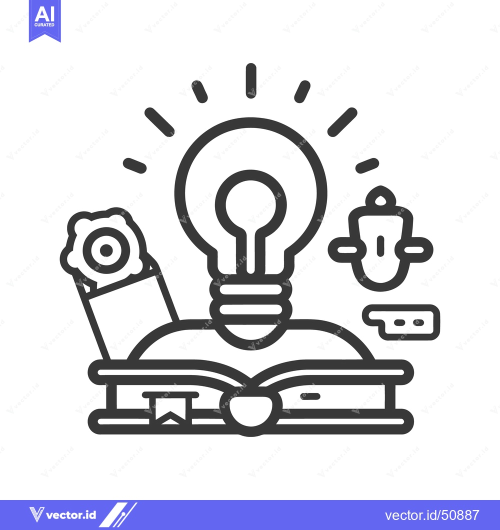 Premium Vector dari An illuminated lightbulb above an open book symbolizes an idea
