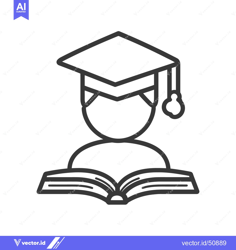Premium Vector dari An illustration of a student wearing a cap reading a book