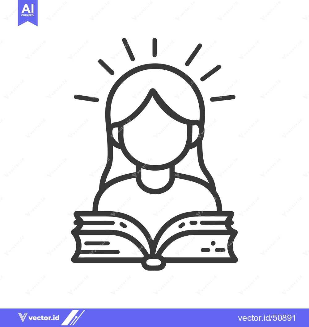 Premium Vector of A female person reading a book with light radiating from their head