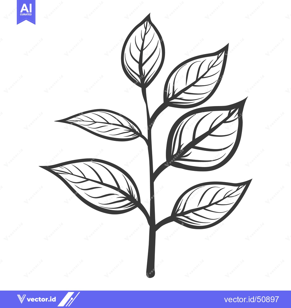 Premium Vector of A simple artistic rendering of a plant branch with leaves