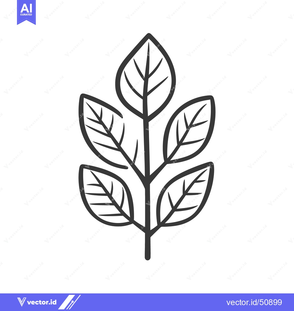 Premium Vector of Simple black and white illustration of a leafy plant branch