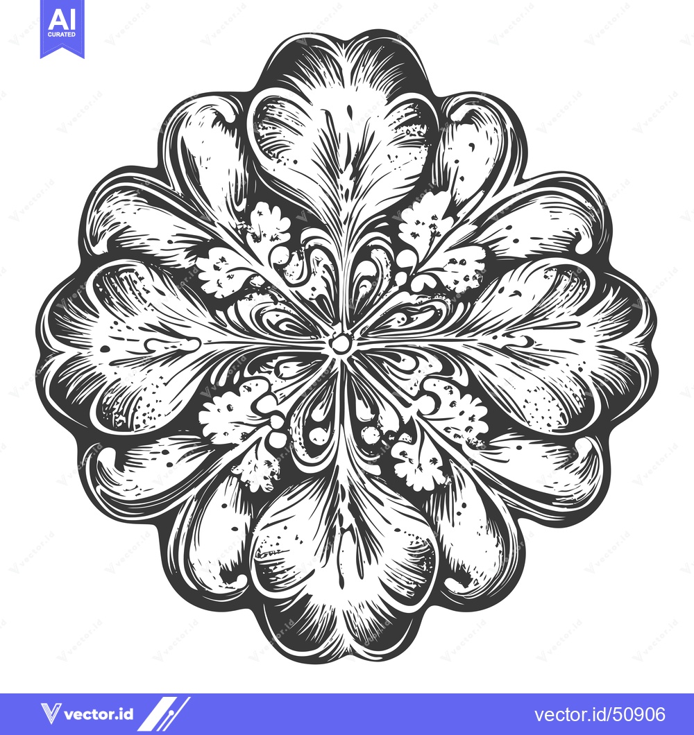Premium Vector dari Intricate Floral Rosette Design Black And White Illustration