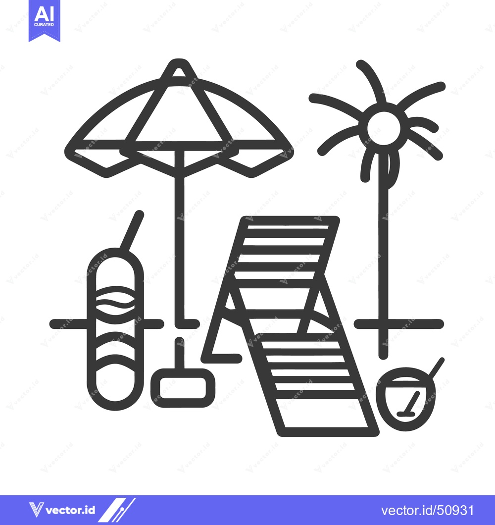 Premium Vector dari Illustration depicts summer beach scene with an umbrella and chair