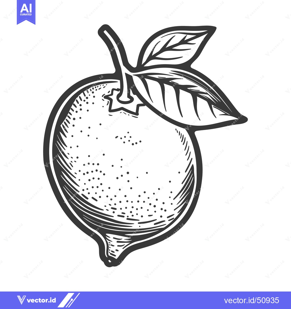 Premium Vector dari A stylized drawing of a single citrus fruit with leaves