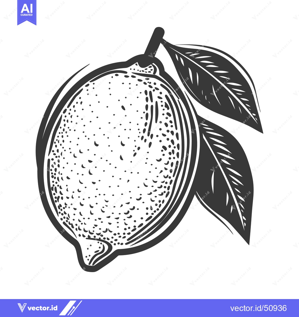 Premium Vector dari A monochrome drawing showing a single lemon with leaves