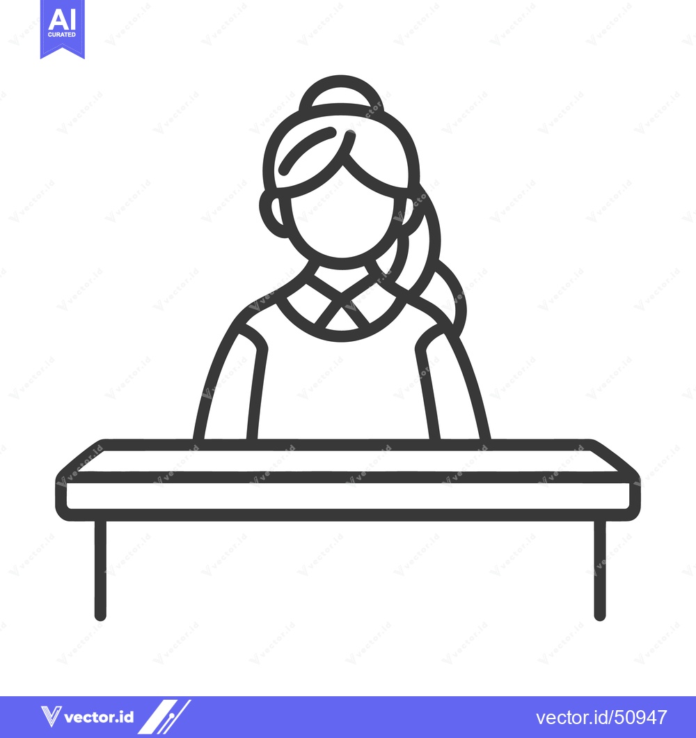 Premium Vector dari A simplistic line drawing of a woman behind a desk