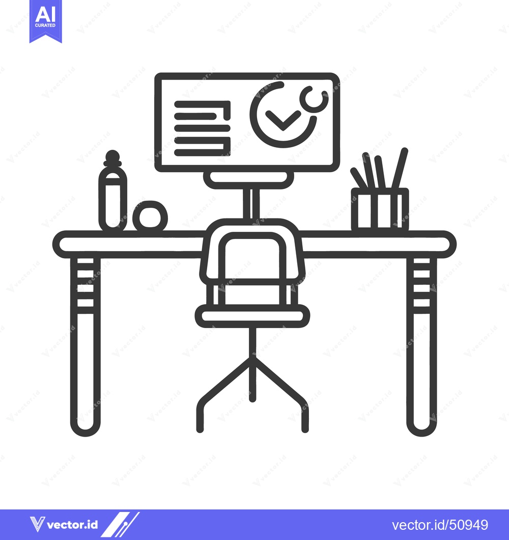 Premium Vector dari A minimalist line art illustration of an office desk workspace