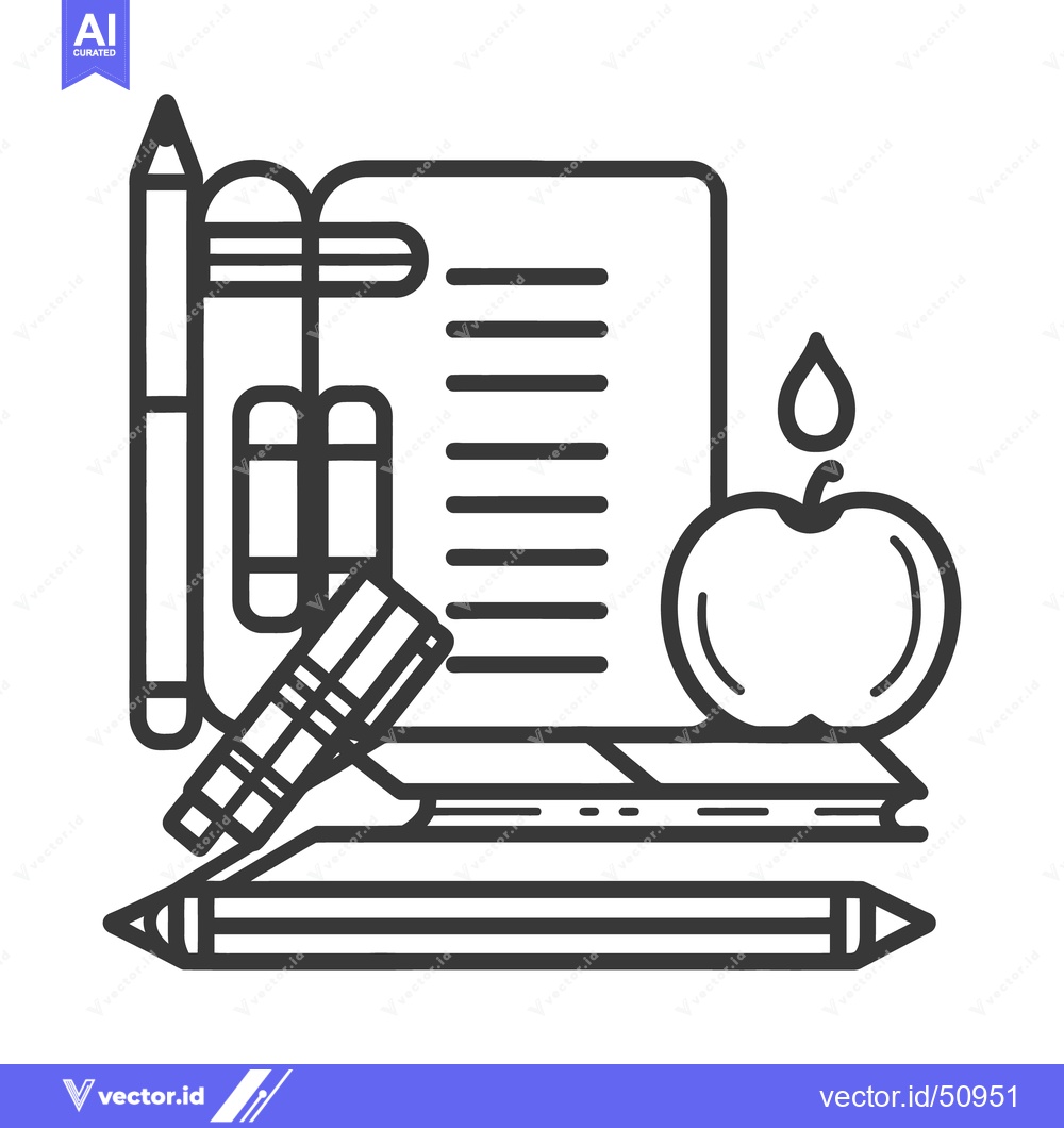 Premium Vector of A black and white illustration of school supplies and fruit