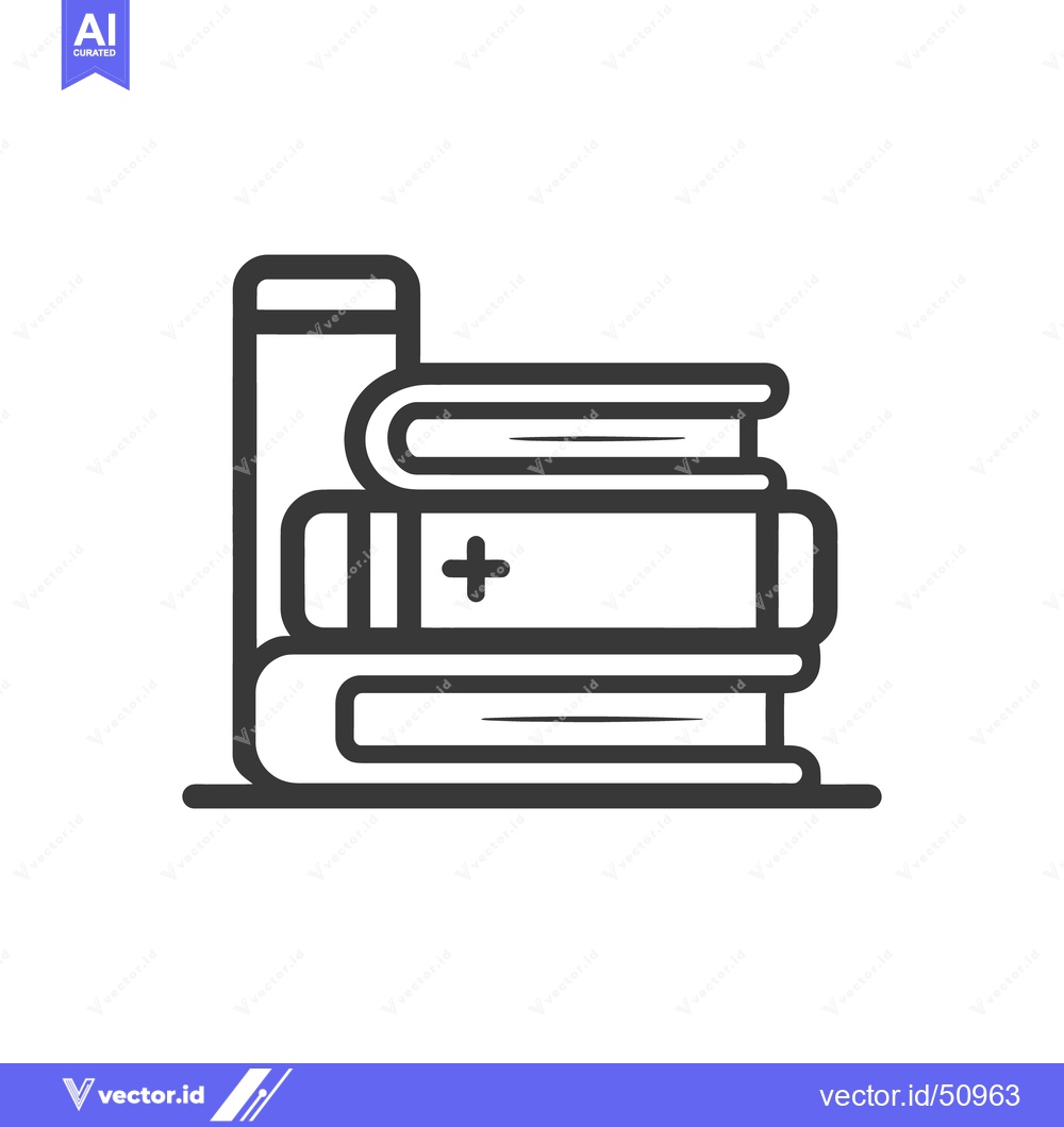 Premium Vector dari Stacked Books Icon with Plus Sign, Minimalist Line Art Design