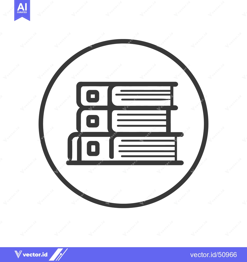 Premium Vector dari Stacked Books Icon in Circle, Minimalist Black and White Design