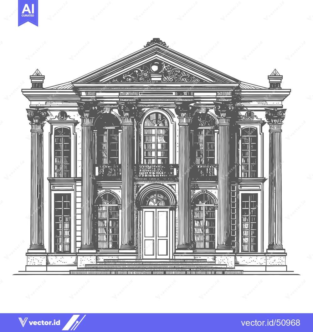 Premium Vector of Grand Classical Building Architectural Drawing