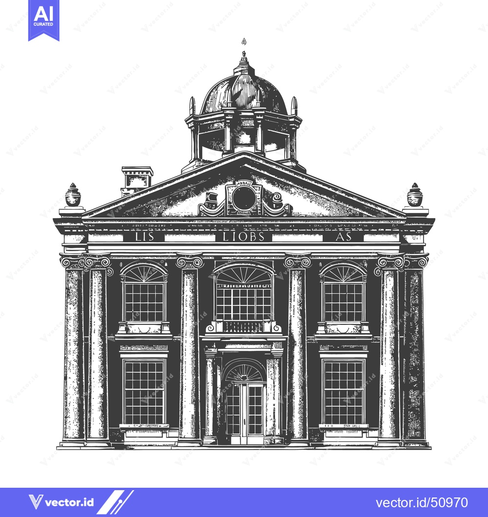 Premium Vector of A stately classical building illustration featuring a large domed stru
