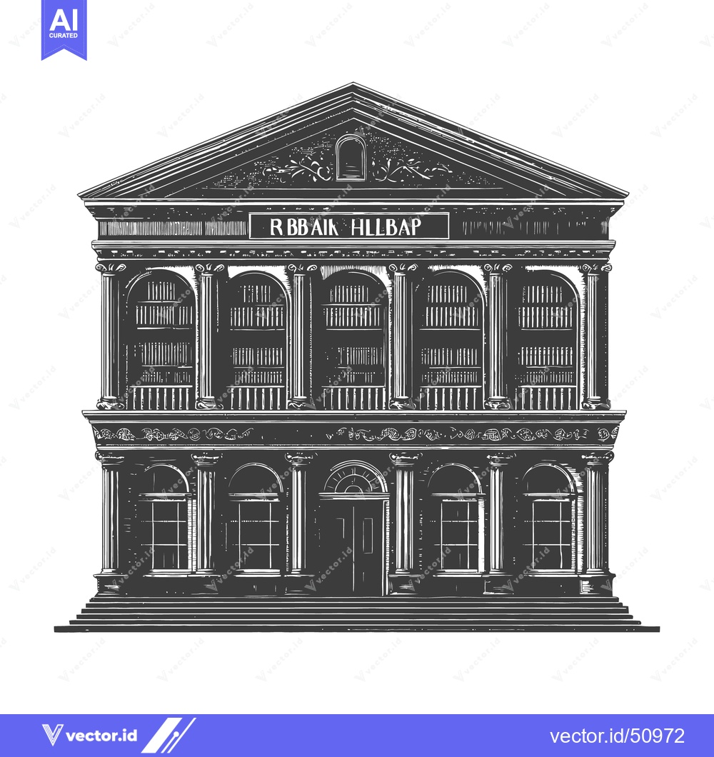 Premium Vector dari An ornate architectural illustration of a grand two story building des