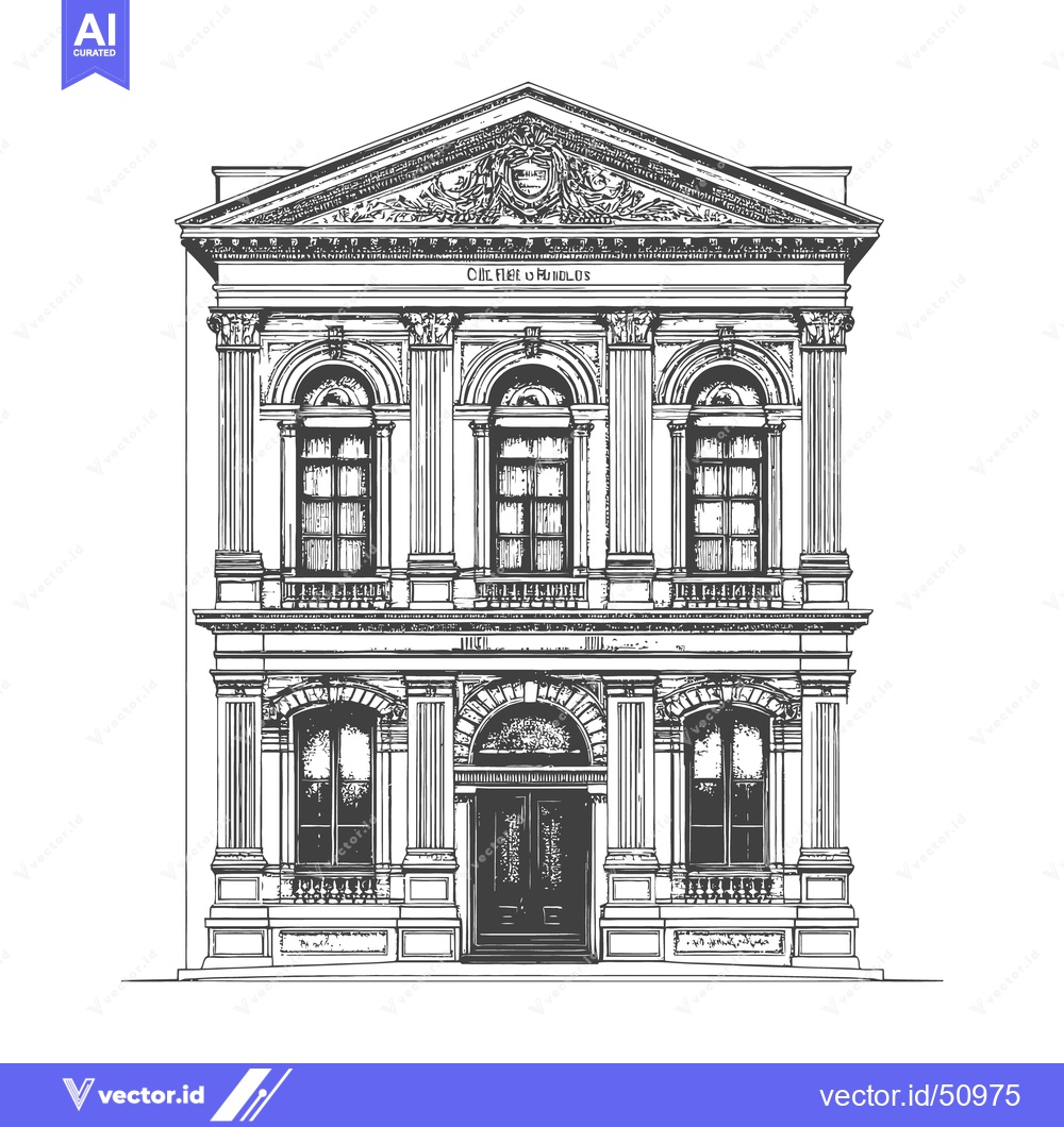Premium Vector of An Architectural Illustration Depicting a Detailed Facade of a Buildin
