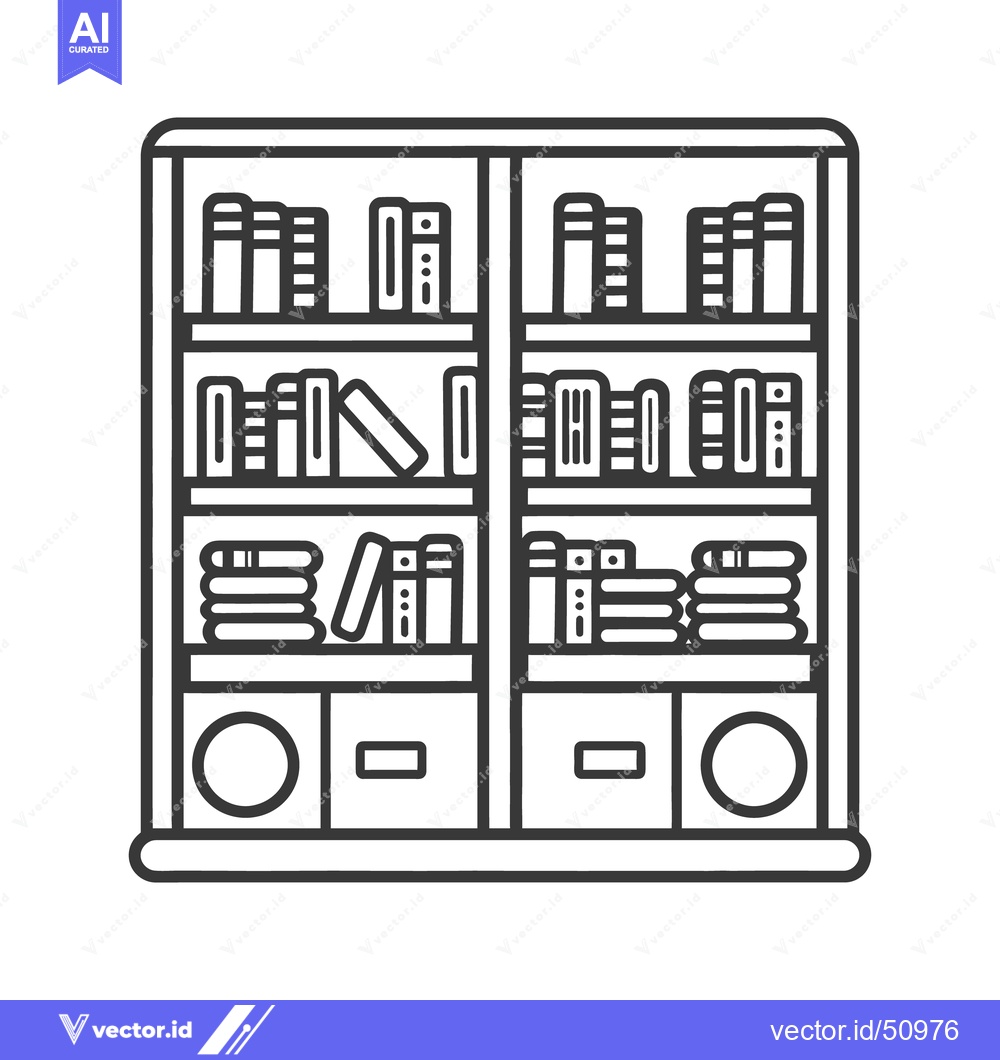 Premium Vector of A symmetrical illustration of a bookcase filled with books and storage