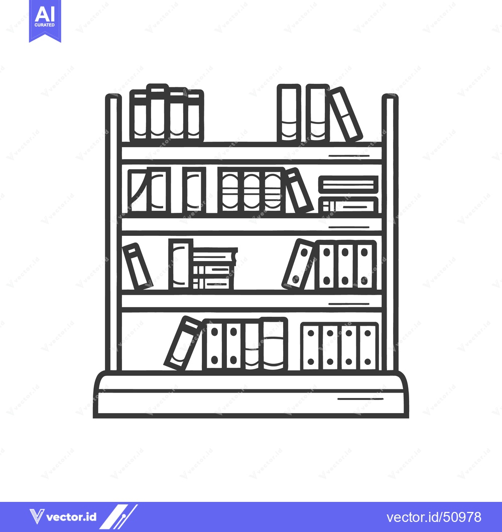 Premium Vector dari A simplistic line drawing illustration of a fully stocked bookshelf