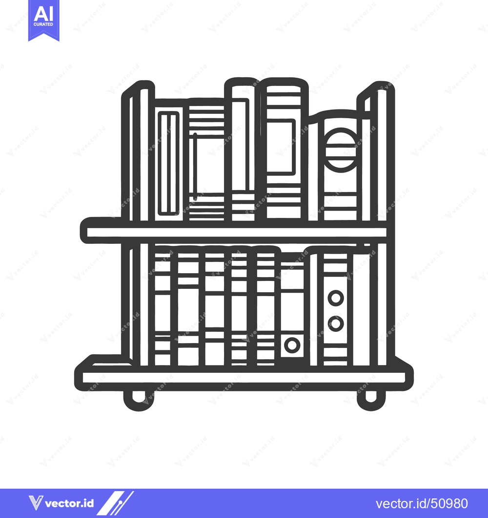 Premium Vector dari A two tiered bookshelf stacked with many bound books displayed