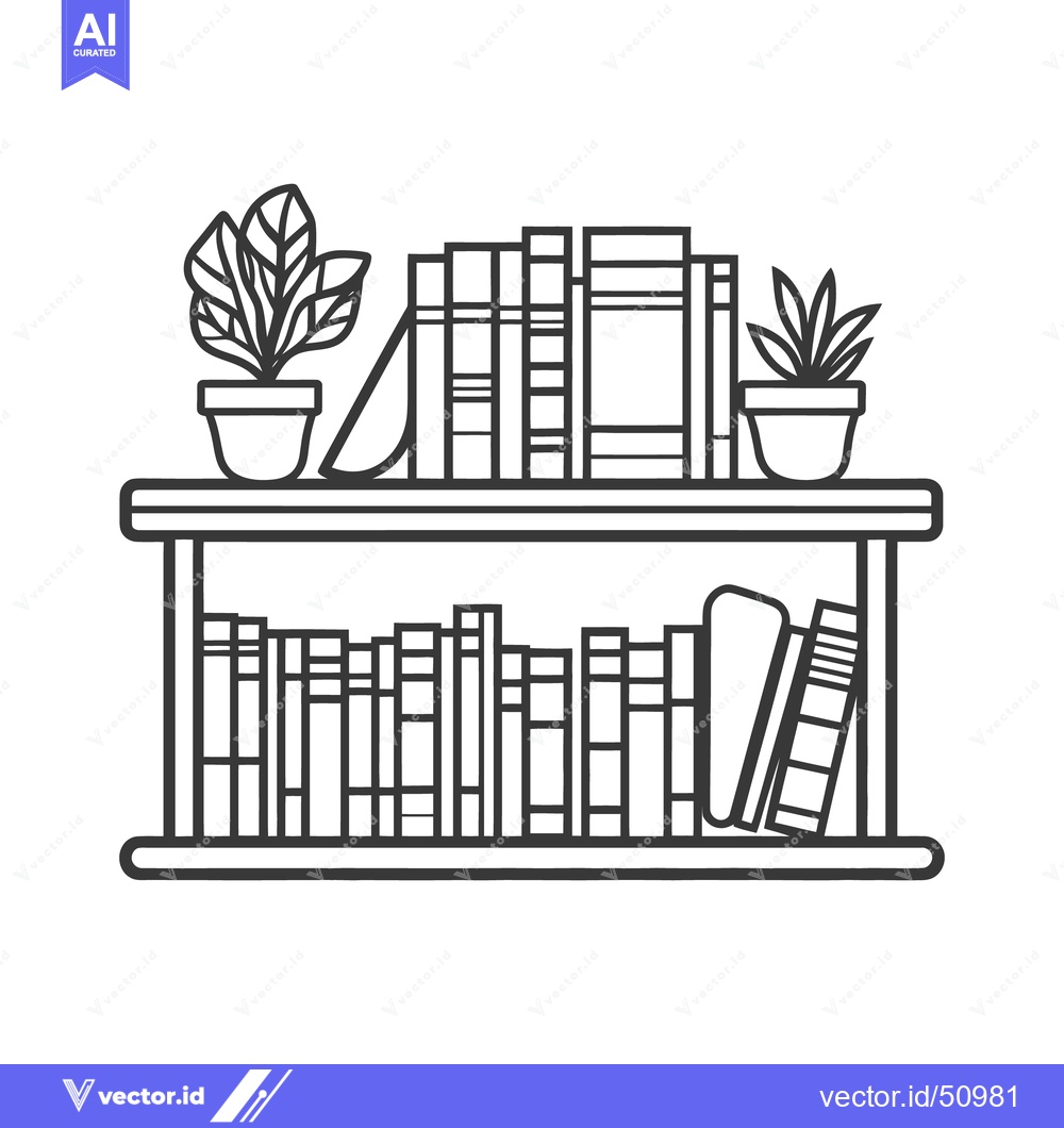 Premium Vector dari Simple illustration depicting a bookshelf full of books and plants