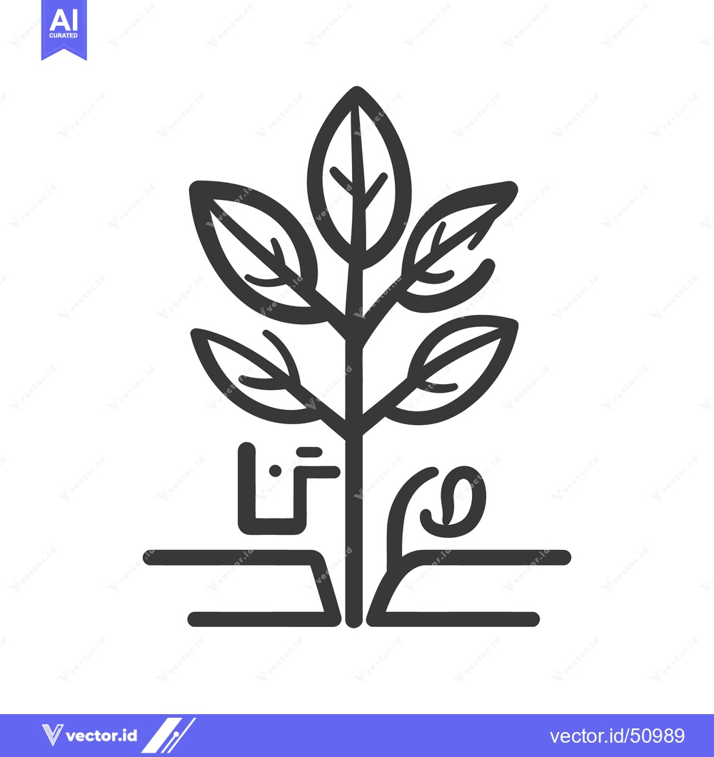 Premium Vector dari Black and white illustration of a growing plant with leaves