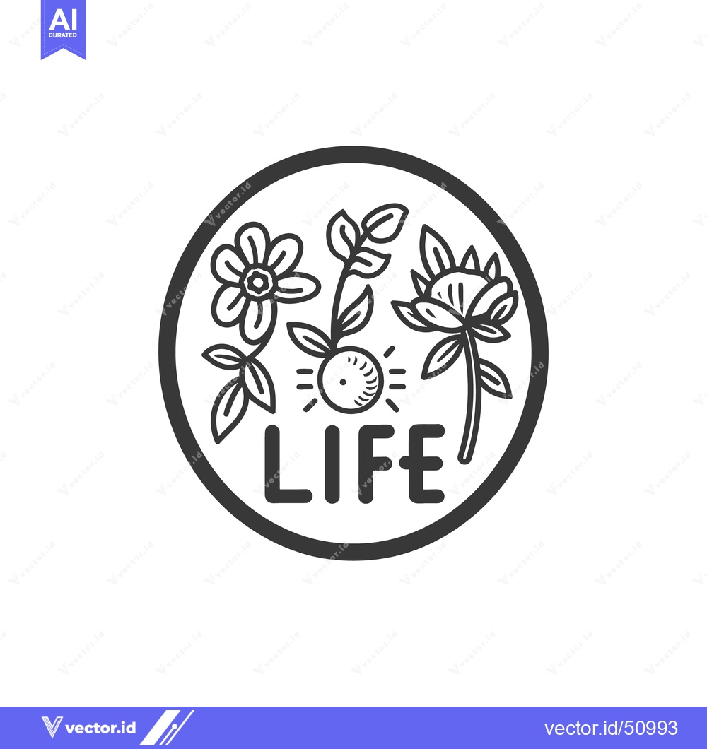 Premium Vector of A circular illustration depicting life with flowers and the word life